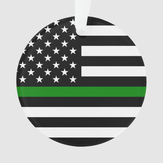 薄い緑の線のフラグ：愛国的な軍隊退役軍人 オーナメント (正面)