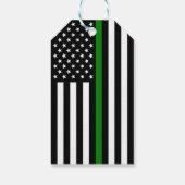 薄い緑の線のフラグ：愛国的な軍隊退役軍人 ギフトタグ (裏面)