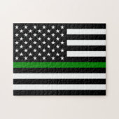 薄い緑の線のフラグ：愛国的な軍隊退役軍人 ジグソーパズル (横)