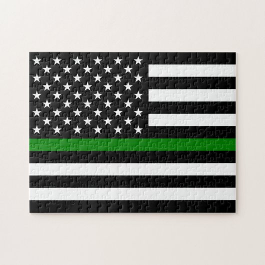 薄い緑の線のフラグ:愛国的な軍隊退役軍人 ジグソーパズル (横)