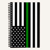 薄い緑の線のフラグ:愛国的な軍隊退役軍人 ノートブック (正面)