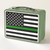 薄い緑の線のフラグ:愛国的な軍隊退役軍人 メタルランチボックス (裏面)