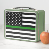 薄い緑の線のフラグ:愛国的な軍隊退役軍人 メタルランチボックス (インサイチュ)