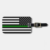 薄い緑の線のフラグ:愛国的な軍隊退役軍人 ラゲッジタグ (正面横)