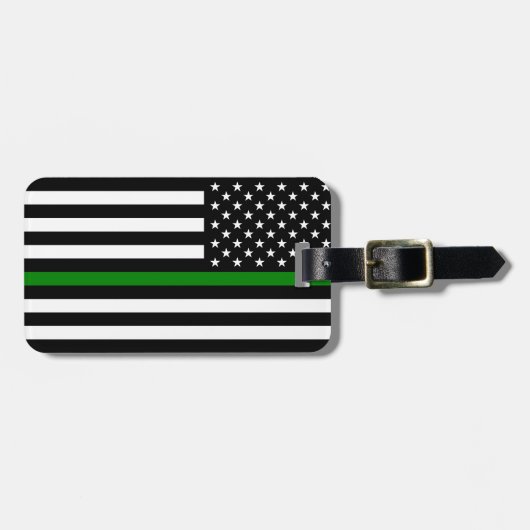 薄い緑の線のフラグ:愛国的な軍隊退役軍人 ラゲッジタグ (正面横)