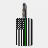 薄い緑の線のフラグ:愛国的な軍隊退役軍人 ラゲッジタグ (裏面縦)