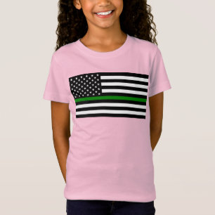 薄い緑の線のフラグ:愛国的な軍隊退役軍人 Tシャツ