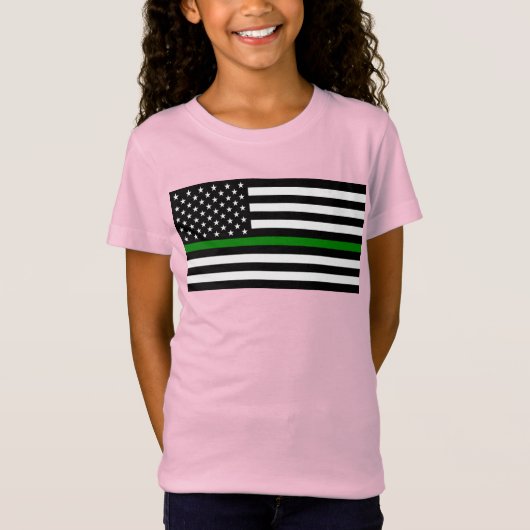 薄い緑の線のフラグ:愛国的な軍隊退役軍人 Tシャツ (正面)