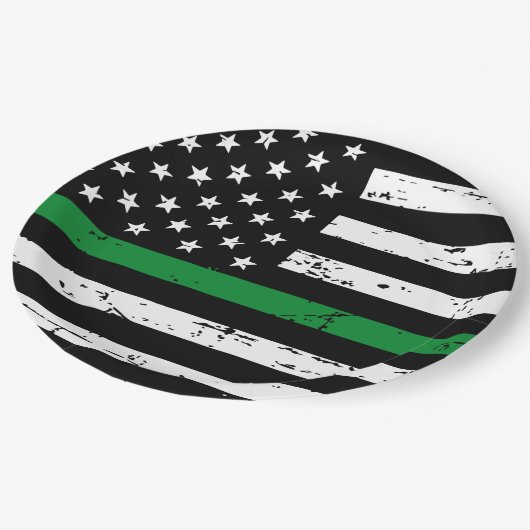 薄い緑の線フラグ軍隊退職パーティー ペーパープレート (アングル)