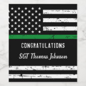 薄い緑の線フラグ軍隊退職パーティー ワインラベル (シングルラベル)