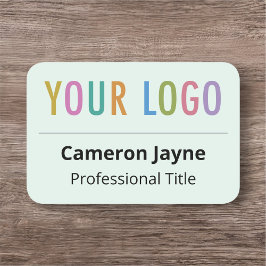 薄い緑の3x2名前タグ、角を丸めたロゴ 名札