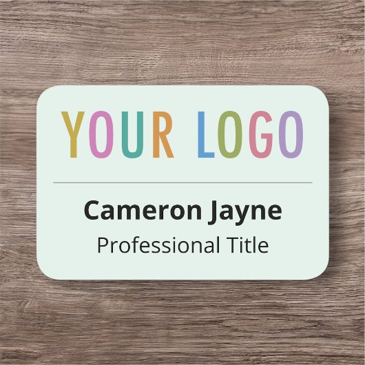 薄い緑の3x2名前タグ、角を丸めたロゴ 名札