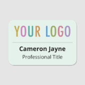 薄い緑の3x2名前タグ、角を丸めたロゴ 名札 (正面)