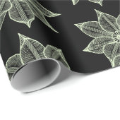薄い緑（黒）のスケッチ状の花 ラッピングペーパー (ロールコーナー)