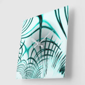 薄い背景に交差した水色の曲線 スクエア壁時計 (傾斜)