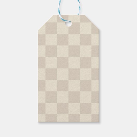 薄い茶色とオフホワイトチェッカーボード ギフトタグ (正面)