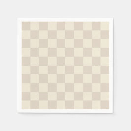 薄い茶色とオフホワイトチェッカーボード スタンダードカクテルナプキン
