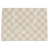 薄い茶色とオフホワイトチェッカーボード ラージペーパーバッグ (正面)