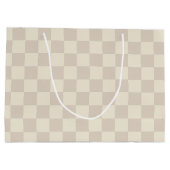 薄い茶色とオフホワイトチェッカーボード ラージペーパーバッグ (裏面)