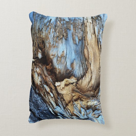 薄い茶色と青い木の抽象芸術テクスチャb アクセントクッション (裏面(縦))