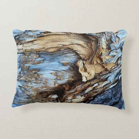 薄い茶色と青い木の抽象芸術テクスチャb アクセントクッション (裏面)