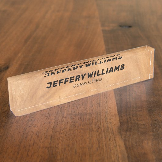 薄い茶色のフェイク木のテクスチャ デスクネームプレート (側面)