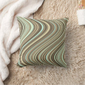 薄い茶色の波線/ベージュ/ターコイズ青 クッション (ブランケット)