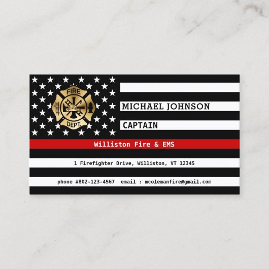 薄い赤いラインカスタム消防士の消防署のロゴ 名刺 (正面)