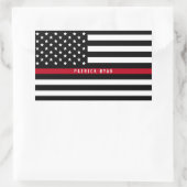 薄い赤いライン消防フラグ名の追加 長方形シール (バッグ)