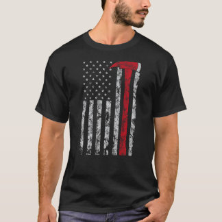 薄い赤いラインAxアメリカ国旗Patriot Firefighter Tシャツ