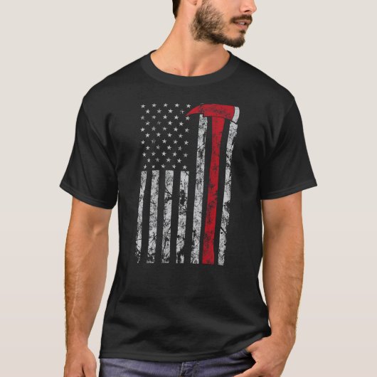 薄い赤いラインAxアメリカ国旗Patriot Firefighter Tシャツ (正面)
