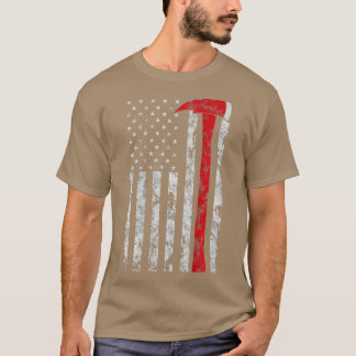 薄い赤いラインAxアメリカ国旗Patriot Firefighter Tシャツ