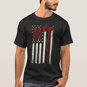 薄い赤い斧 アメリカ国旗 愛国者 消防士 1 Tシャツ