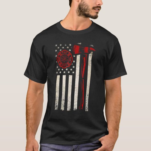 薄い赤い斧 アメリカ国旗 愛国者 消防士 1 Tシャツ (正面)
