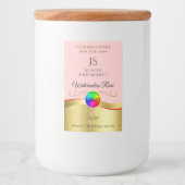 薄い赤い波状金ゴールドロゴモノグラム製品ラベル フードラベル (正面)