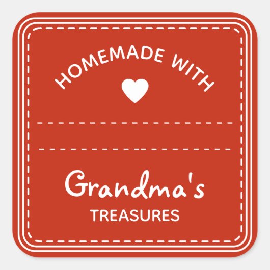 薄い赤い瓶のふたラベル空白のテキストボックス愛ハート スクエアシール (正面)