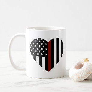 薄い赤い線のハート形のアメリカ国旗 コーヒーマグカップ