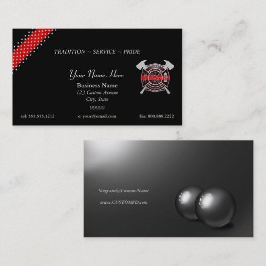 薄い赤い線の星とストライプ消防士 名刺 (正面/裏面)