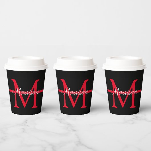 薄い赤い線の消防士引退記念モノグラム 紙コップ (複数)