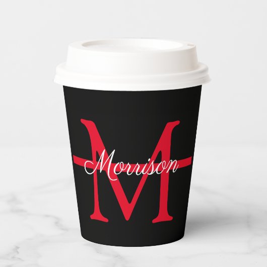 薄い赤い線の消防士引退記念モノグラム 紙コップ (正面)