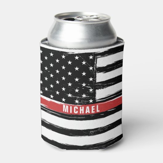 薄い赤い線の消防士旗 グランジカスタマイズ 缶クーラー (缶正面)