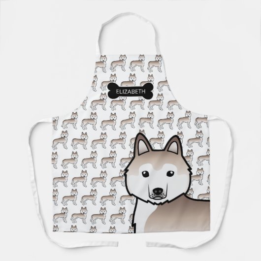 薄い赤シベリアのハスキーの漫画の犬と名前 エプロン (正面)