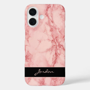 薄い赤ポリッシュ大理石の名前 iPhone 16ケース