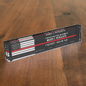 薄い赤ライン消防フラッグデスク名プレート デスクネームプレート (側面)