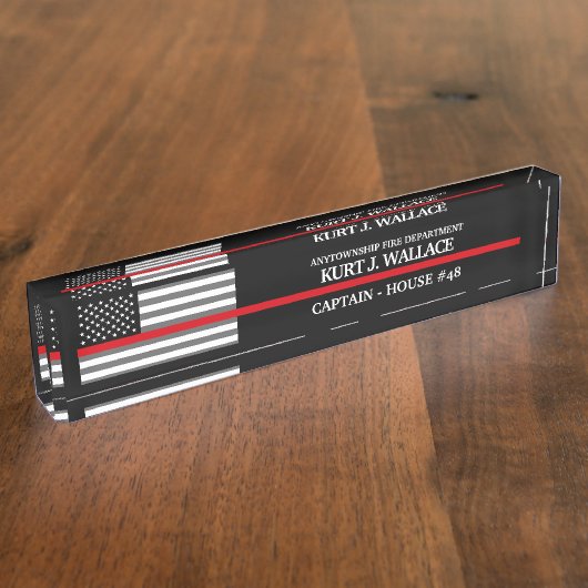 薄い赤ライン消防フラッグデスク名プレート デスクネームプレート (側面)