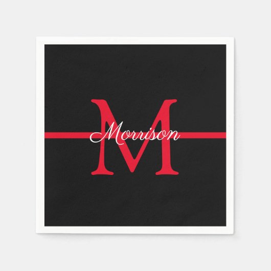 薄い赤ライン消防士の退職モノグラム スタンダードカクテルナプキン (正面)