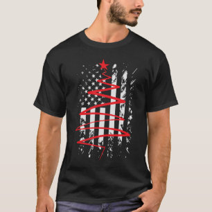 薄い赤ライン消防士アパレルクリスマスファイアーミー Tシャツ