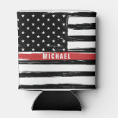 薄い赤ライン消防士フラグのパーソナライグランジズ 缶クーラー (裏面)