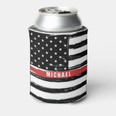 薄い赤ライン消防士フラグのパーソナライグランジズ 缶クーラー (缶裏面)
