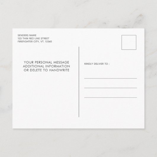 薄い赤線の写真消防士の退職パーティー インビテーションポストカード (裏面)